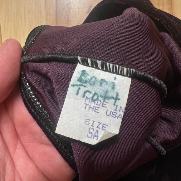 VINTAGE 80s Velvet Keyhole Halter 2 Piece Bodycon Set Size 2 Purple Dancer - Picture 4 of 8